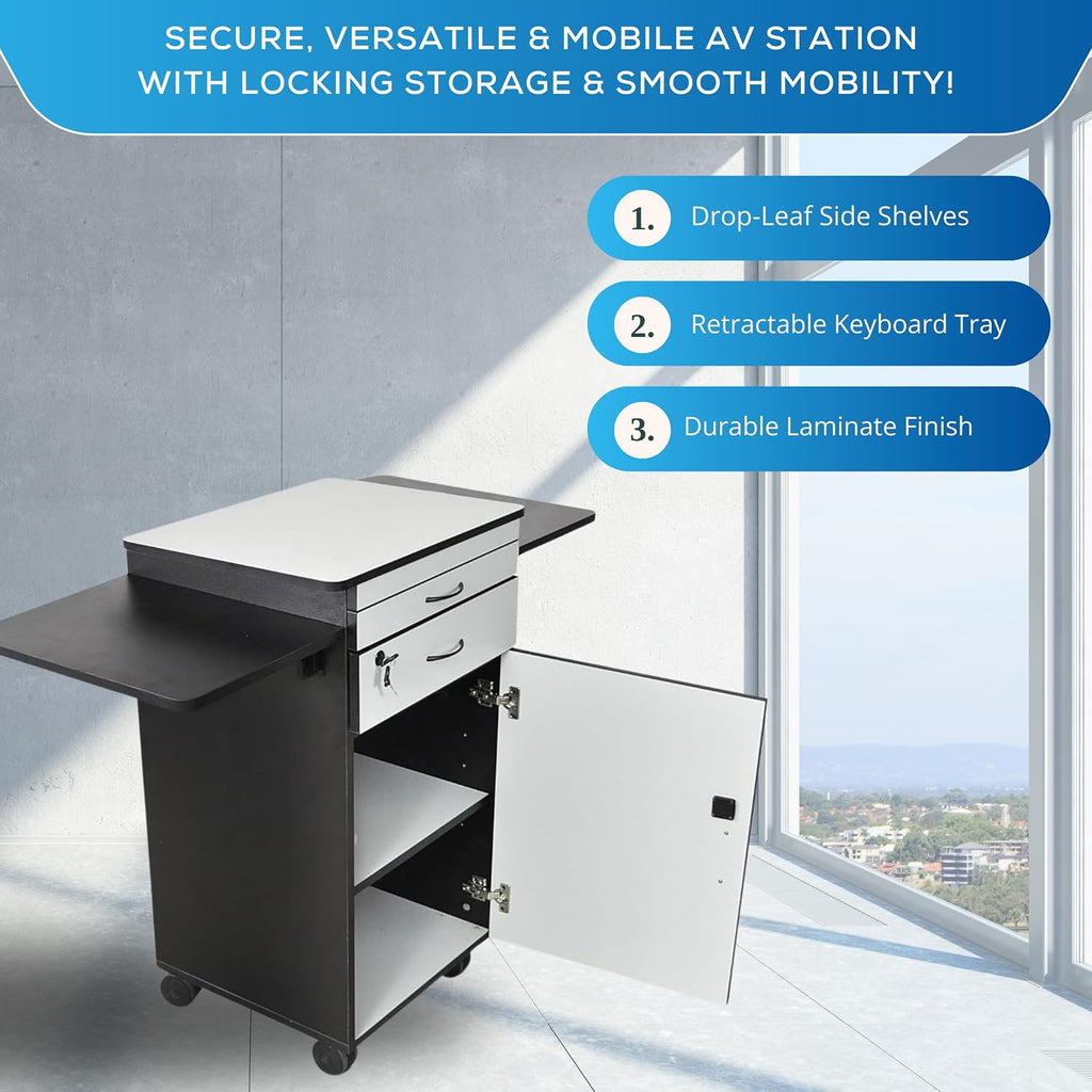 FSE 373-WPSDD3 38' Mobile AV Presentation Station Cart with Locking Cabinet