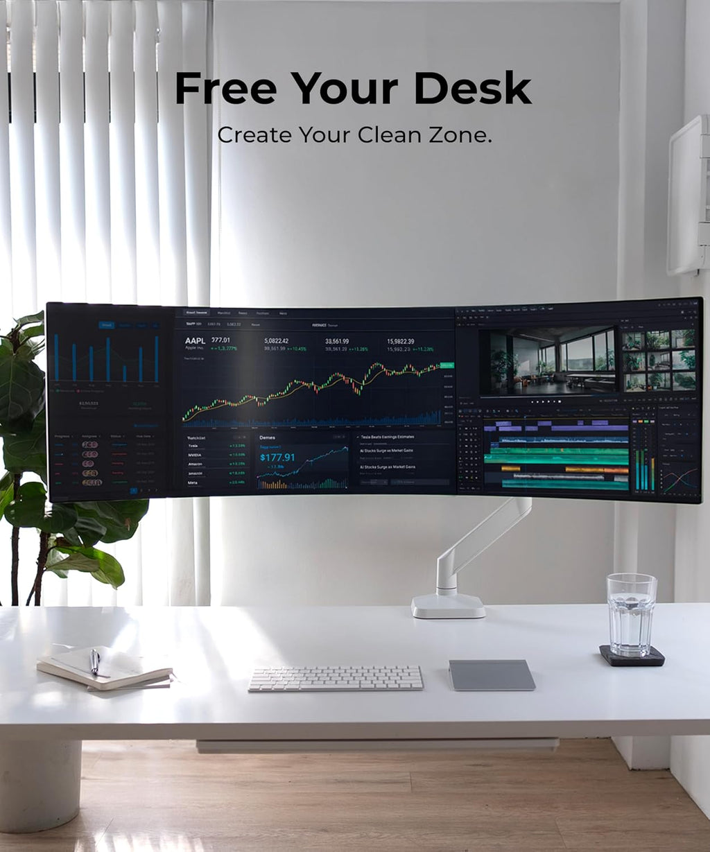 Modernsolid Heavy Duty Monitor Arm Desk Mount for 34-49 Inch Ultrawide Curved Monitors, Supports 14-38 lbs, Gas Spring Ergonomic Full Motion with Cable Management, Red Dot Design Awarded, White