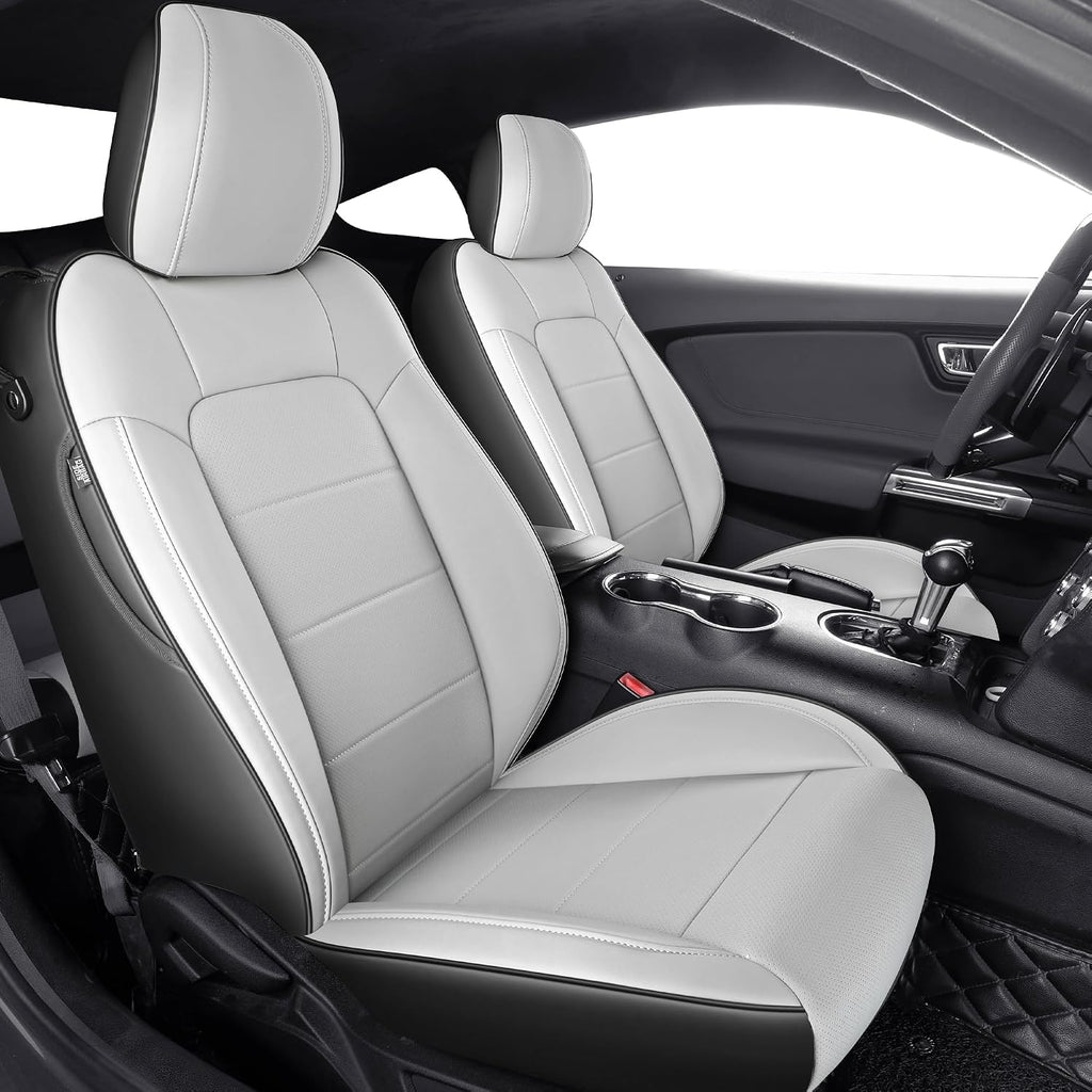 Customized Fit Ford Mustang Coupe Hardtop 2015-2026 Waterproof Leather Car Seat Cover 10PCS (M-Gray&Black)