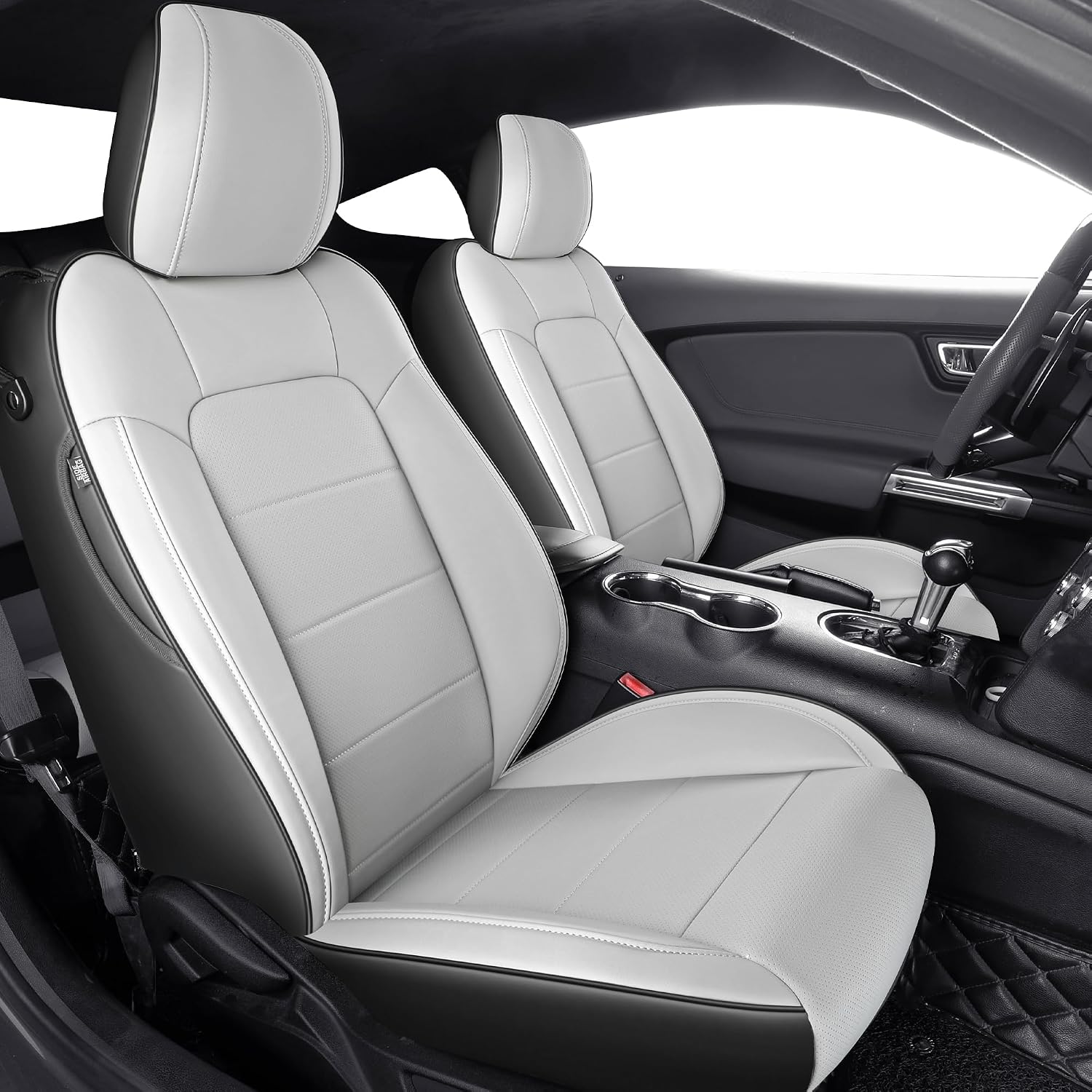 Customized Fit Ford Mustang Coupe Hardtop 2015-2026 Waterproof Leather Car Seat Cover 10PCS (M-Gray&Black)