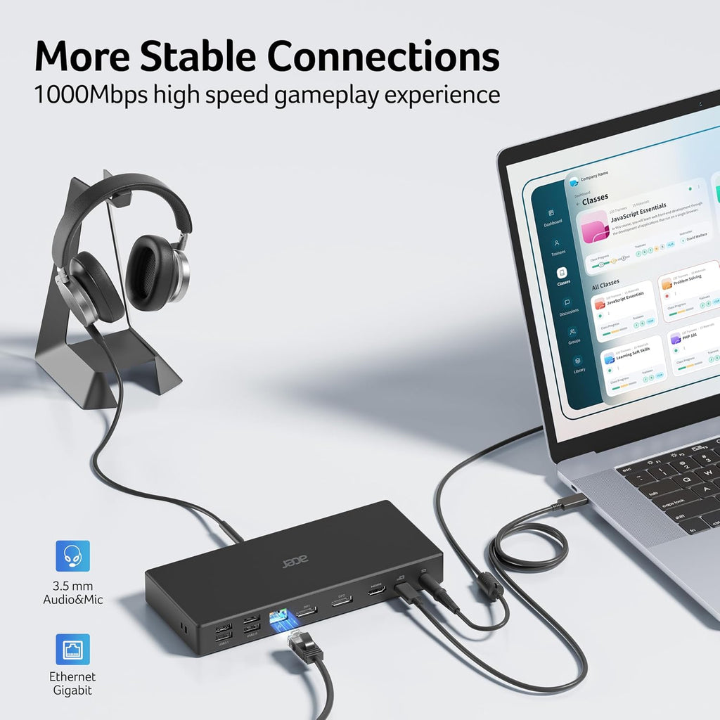 Acer Docking Station, 11-in-1 Laptop Docking Station 4K@60Hz for 3 Monitors with 2x DisplayPort+HDMI, Ethernet, 5Gbps Data, Audio, 135W Power, USBC Dock Compatible with Acer, Dell, MacBook Air/Pro, HP