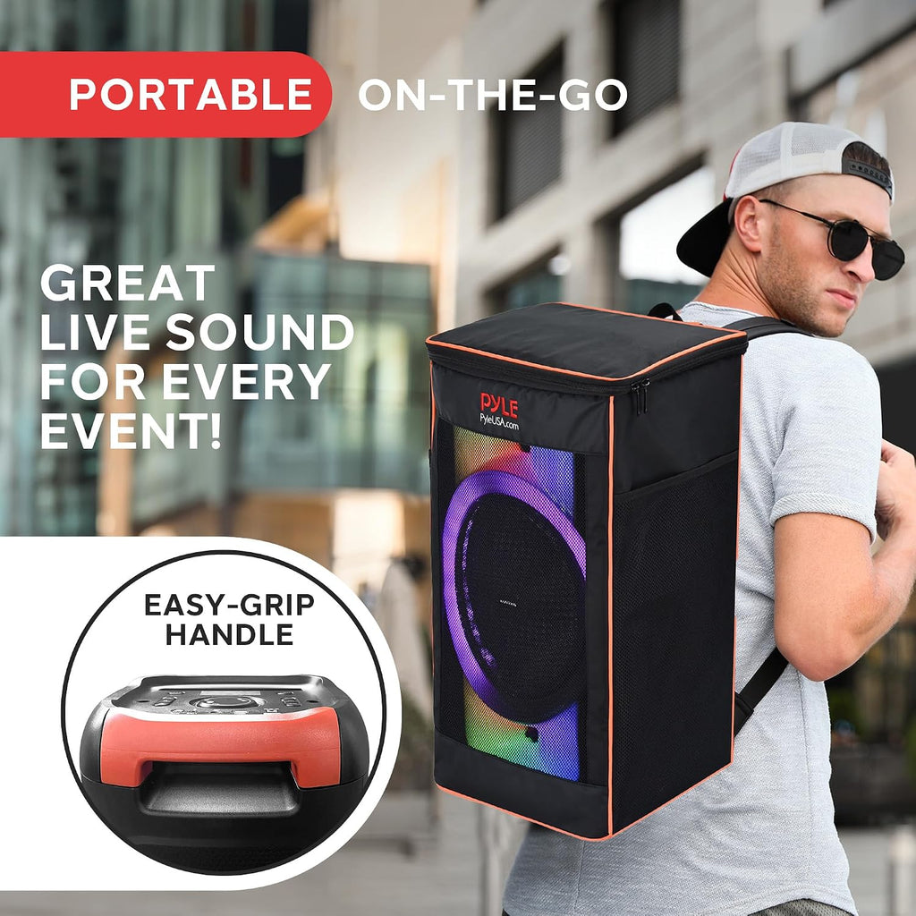 Pyle Bluetooth Party Speaker, 160W Bluetooth Party Box Speaker with True Wireless Stereo System, Powerful Bass and Clear Treble, Carry Bag, Tripod, TWS, FM Radio, USB, AUX and Mic Inputs, 15'x12'x24'