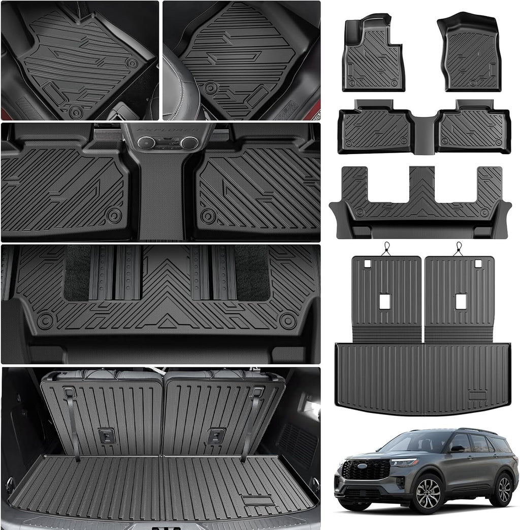 Cartist Floor Mats for Ford Explorer (Only for 7 Seats) 2020-2025 2026, All Weather Cargo Liner for Explorer Accessories, Heavy Duty Car Mats, Car Accessories