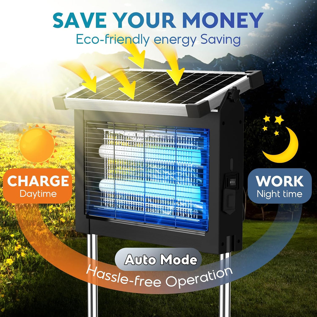 PhatroyYee Solar Bug Zapper Outdoor Indoor, 4000mAh Rechargeable Portable Fly Zapper, 4500V Electric Mosquito Killer with Panel Sensor & 10FT Extension Cord, Waterproof for Patio Camping Home Backyard
