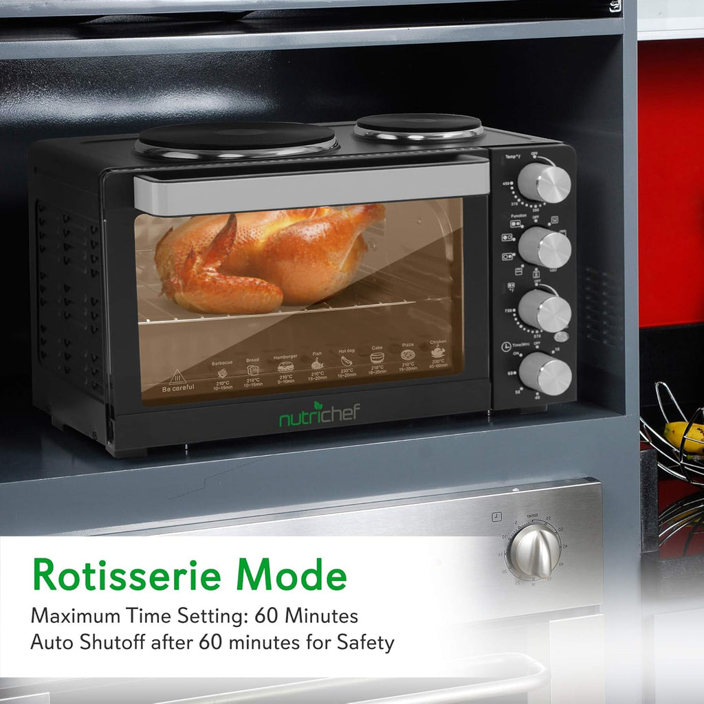 NutriChef Kitchen Convection Electric Countertop Rotisserie Toaster Oven Cooker with Food Warming Hot Plates, 30+ Quart (AZPKRTO28)