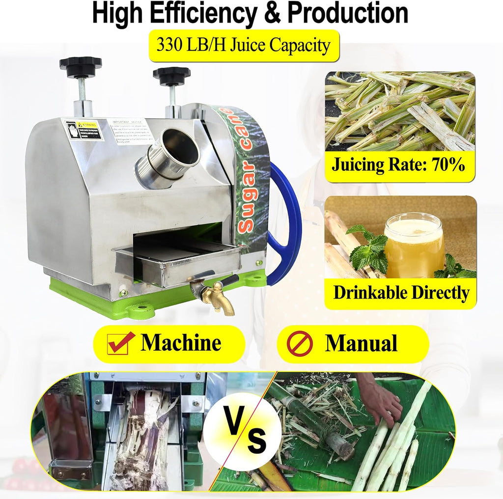 TECHTONGDA Efficient Manual Sugar Cane Juicer Machine, 330LB/H Output Sugar Cane Juicer Press, 2.4' Large Inlet Sugarcane Press Extractor with 2 Peeling Knives, Ideal for Homes, Shops, Restaurants