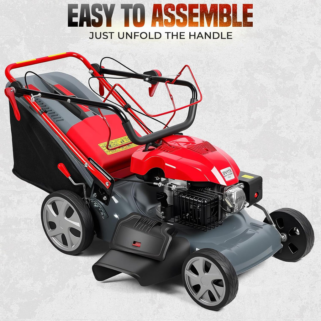 20-Inch Self-Propelled Lawn Mower, 173cc Gas Engine Lawn Mower, Mowing Machine with Ergonomic Handle with 60L Grass Tank, Lawn Grass Trimmer for Yard Patio Lawn Landscaping