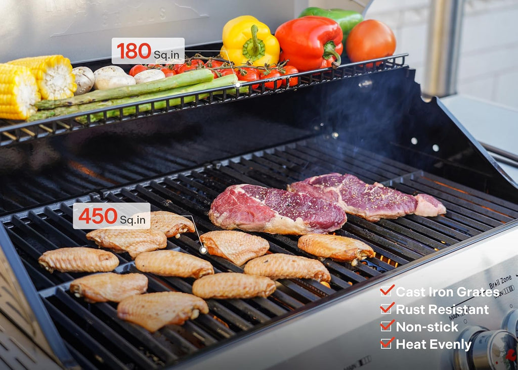 Monument Grills 4+1 Burner Natural Gas Grill with Hose, 50,000 BTU Stainless Steel Outdoor Patio Barbecue Grill with Cooking Plate, Fast Heating, Knob Control, M415BZNG