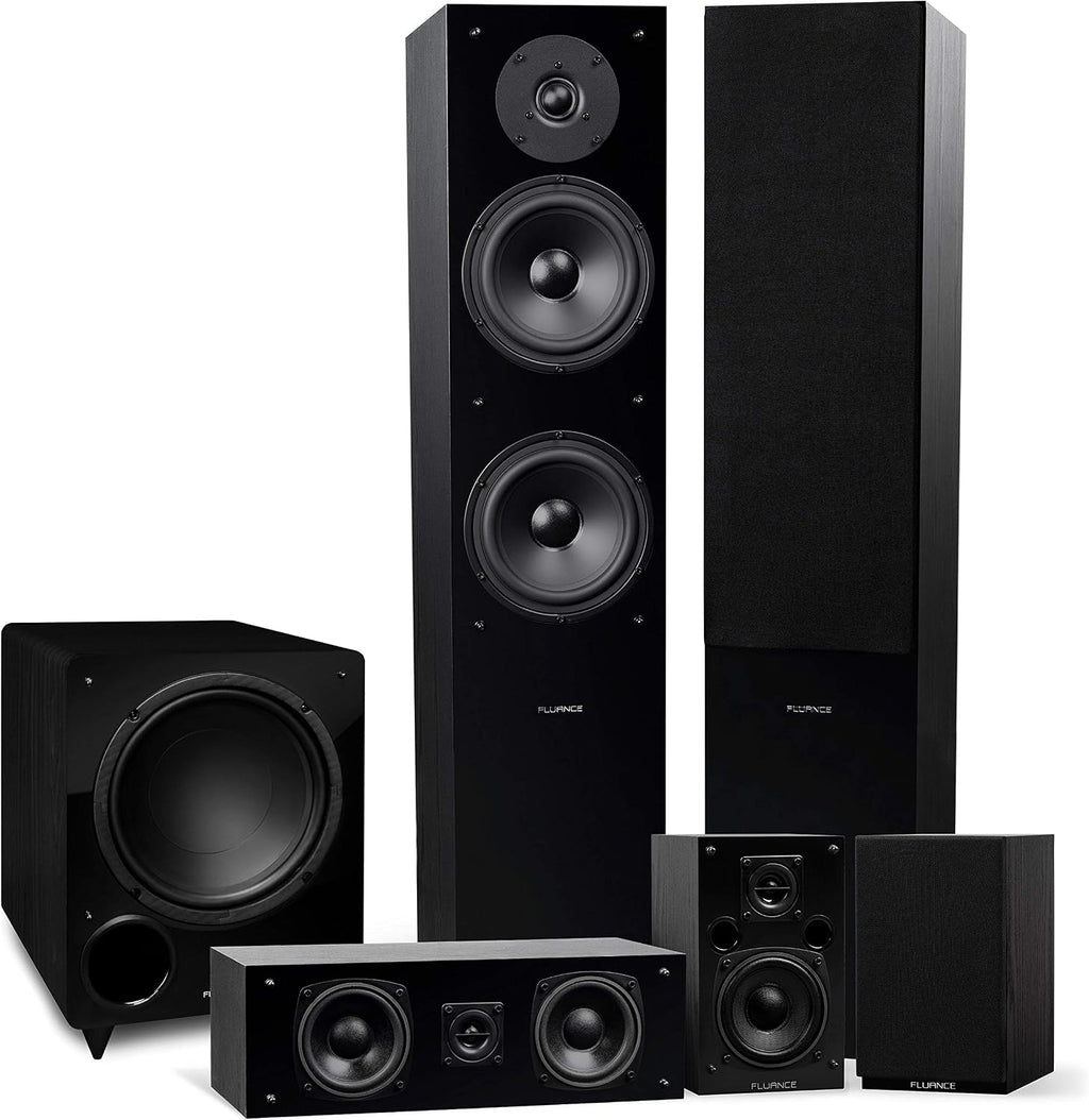 Fluance Elite High Definition Surround Sound Home Theater 5.1 Speaker System Including 3-Way Floorstanding Towers, Center Channel, Rear Surround Speakers and a DB10 Subwoofer - Black Ash (SX51BR)