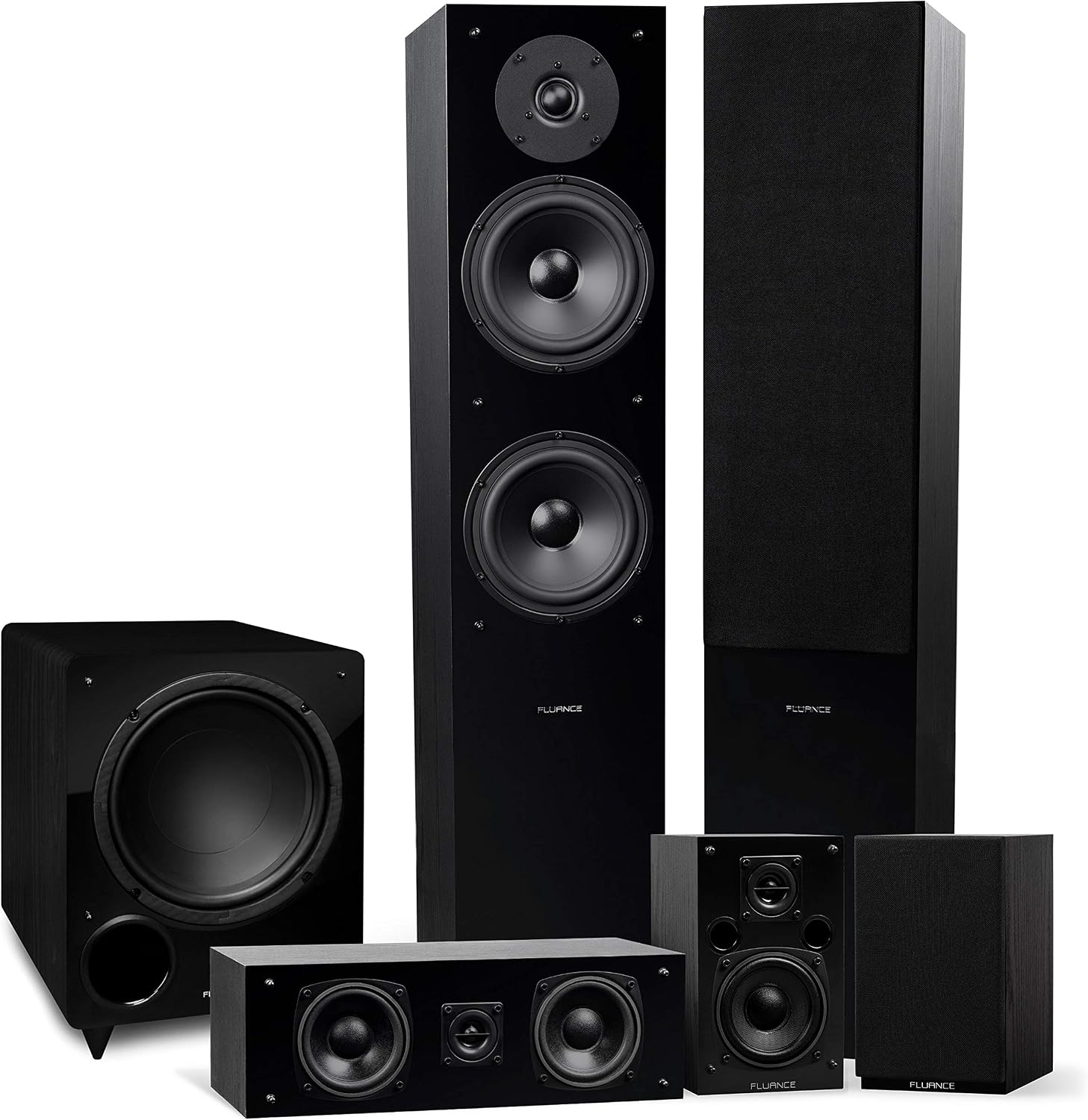 Fluance Elite High Definition Surround Sound Home Theater 5.1 Speaker System Including 3-Way Floorstanding Towers, Center Channel, Rear Surround Speakers and a DB10 Subwoofer - Black Ash (SX51BR)