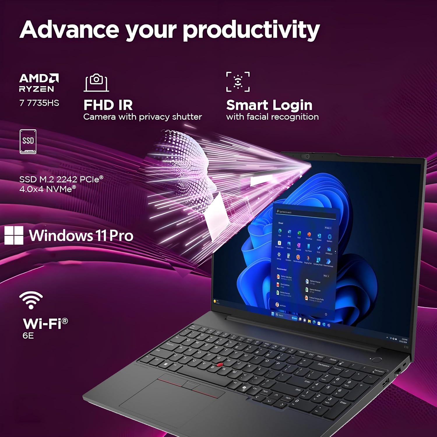 Lenovo ThinkPad E16 Gen 2 16' FHD+ Business Laptop Computer, AMD Ryzen 7 7735HS 8-Core, 16GB DDR5 RAM, 512GB PCIe SSD, WiFi 6E, Backlit KB, Fingerprint, Win 11 Pro, USB-C Hub, Office 365, Charcoal