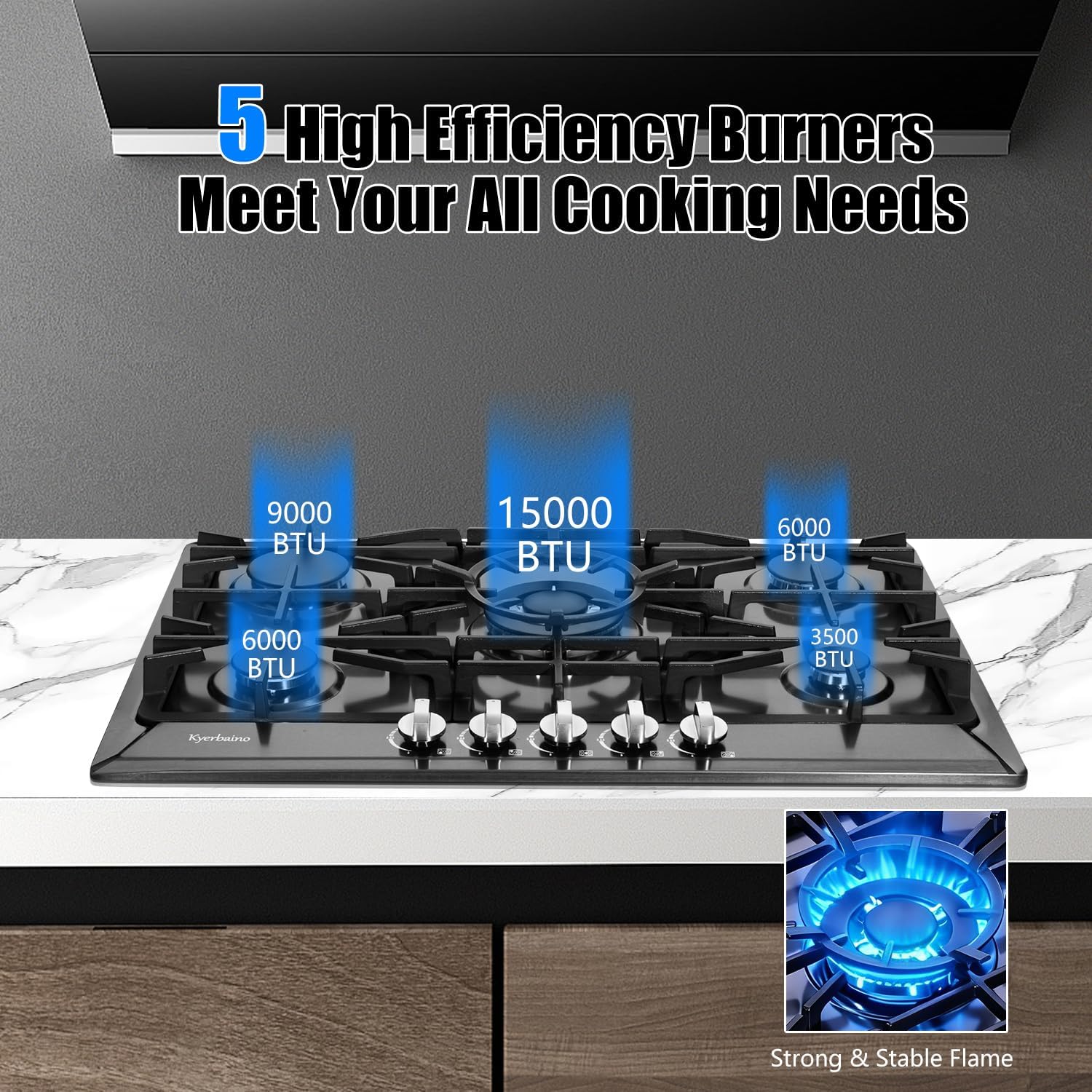 Gas Cooktop 30 Inch, Built-in 5 Burners Gas Stovetop Stainless Steel LPG/NG Convertible Gas Stove Dual Fuel Sealed Gas Cooktop - Black