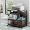 Fannova 32.3' Wide Extra Large Printer Stand, 3 Tier Printer Table with Adjustable Storage Shelf, Rolling Printer Cart with Industrial Wheels for Home Office, Rustic Brown