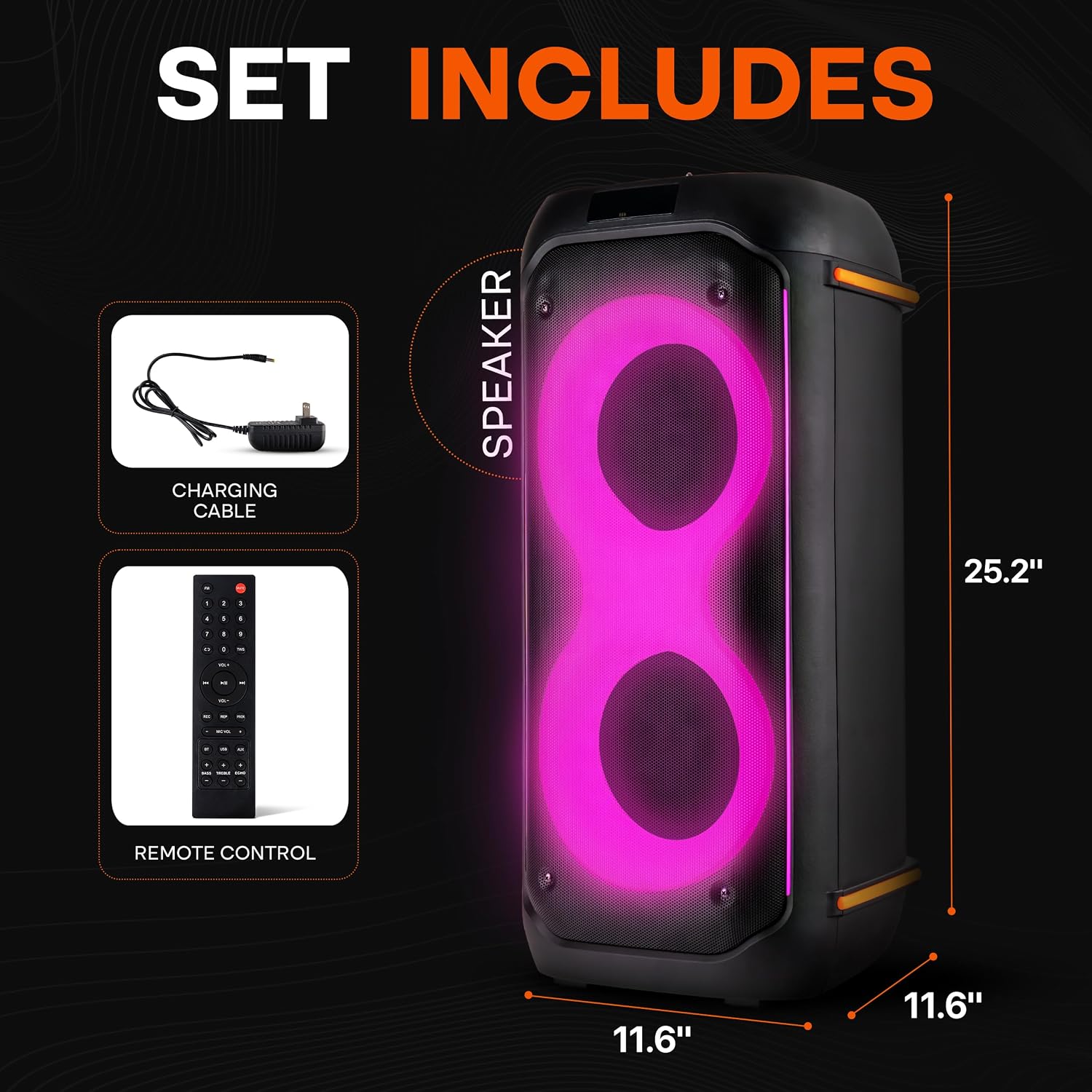 Pyle Compact Bluetooth PA Party Speaker System – 160W Portable Karaoke Machine with Built-in Battery, TWS, Mic Priority, USB/SD/BT/FM, Flashing LED Lights, Dual 6.5' Speakers, 11.6' x 11.6' x 25.2'