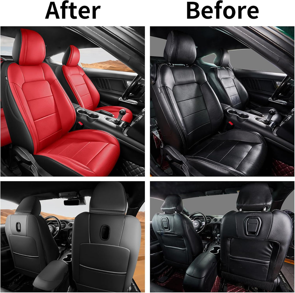 for Ford Mustang Seat Cover 2015-2026 Coupe Hardtop Nappa Leather Car Seat Cover Full Set (M-Red&Black)