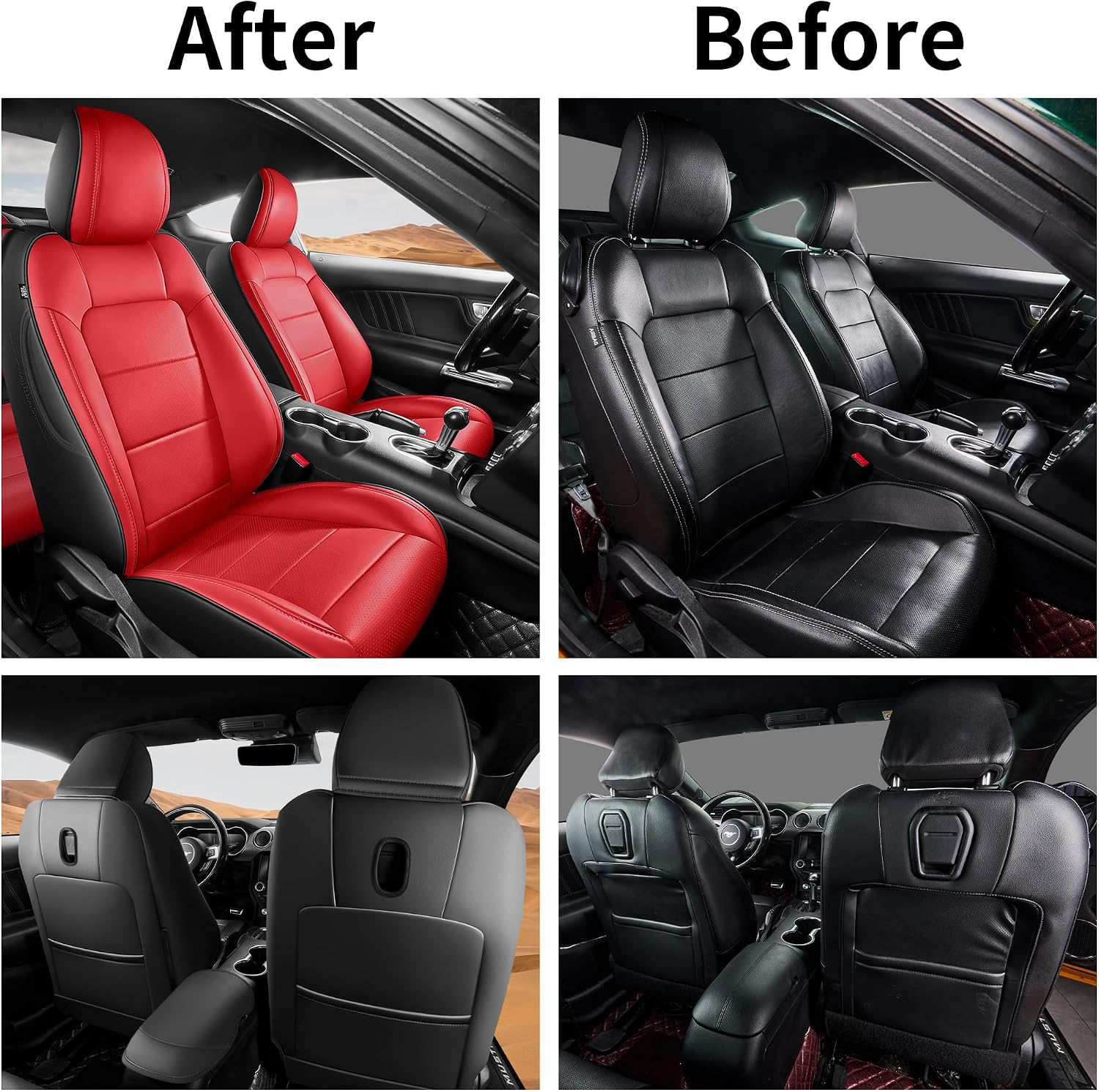 for Ford Mustang Seat Cover 2015-2026 Coupe Hardtop Nappa Leather Car Seat Cover Full Set (M-Red&Black)