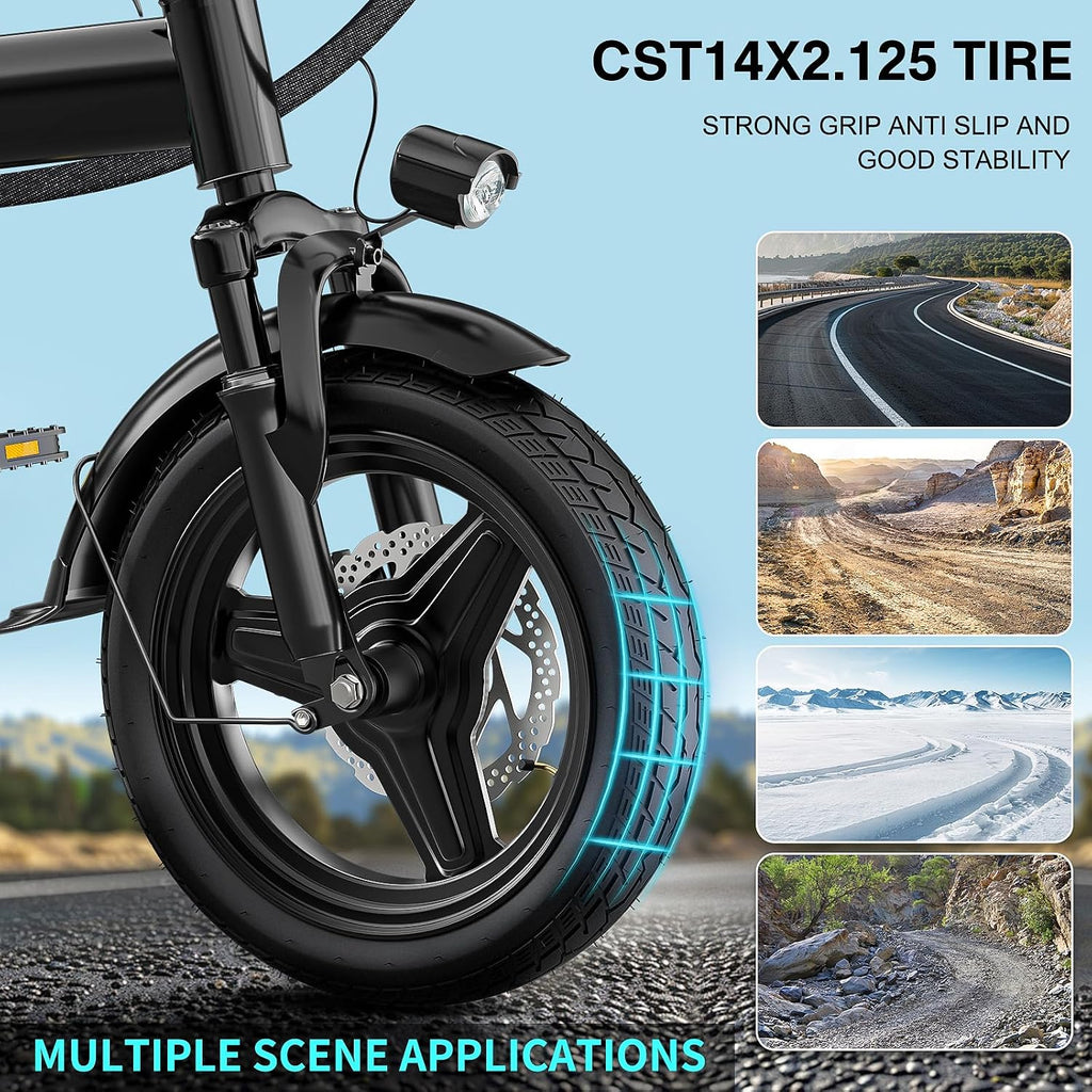 Electric Bike for Adults and Teens, 560-740W Motor, 20-25MPH Compact Commuter Folding Ebike, 32 Miles Range, 48V 10Ah Battery, 3-Level Pedal Assist, 14' Foldable Electric Bicycle, UL 2849 Certified