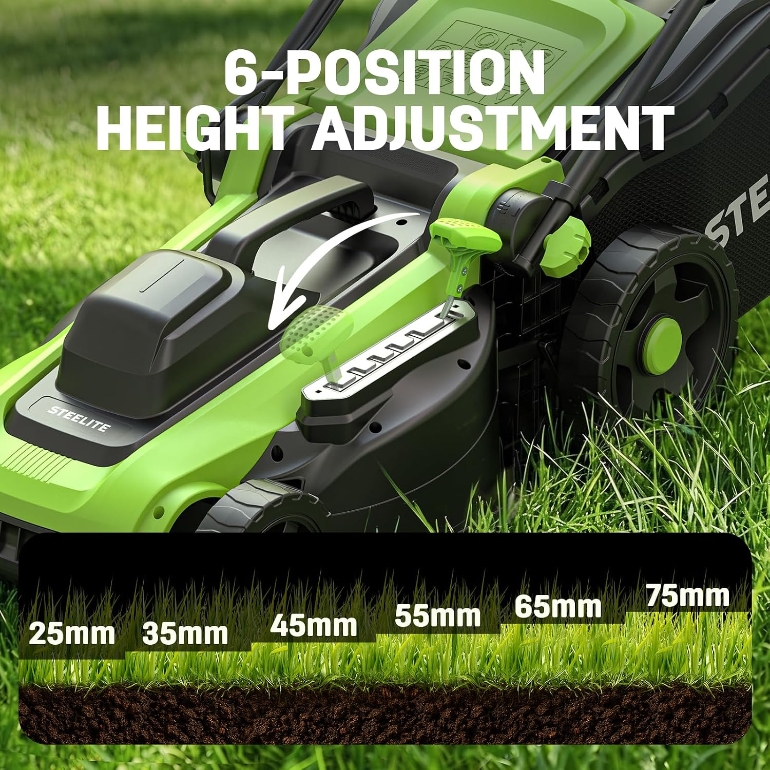 Steelite 16-Inch 1800W Corded Electric Lawn Mower, Powerful Rotary Mower for Medium Lawns, with Grass Collection Bag & Height Adjustment