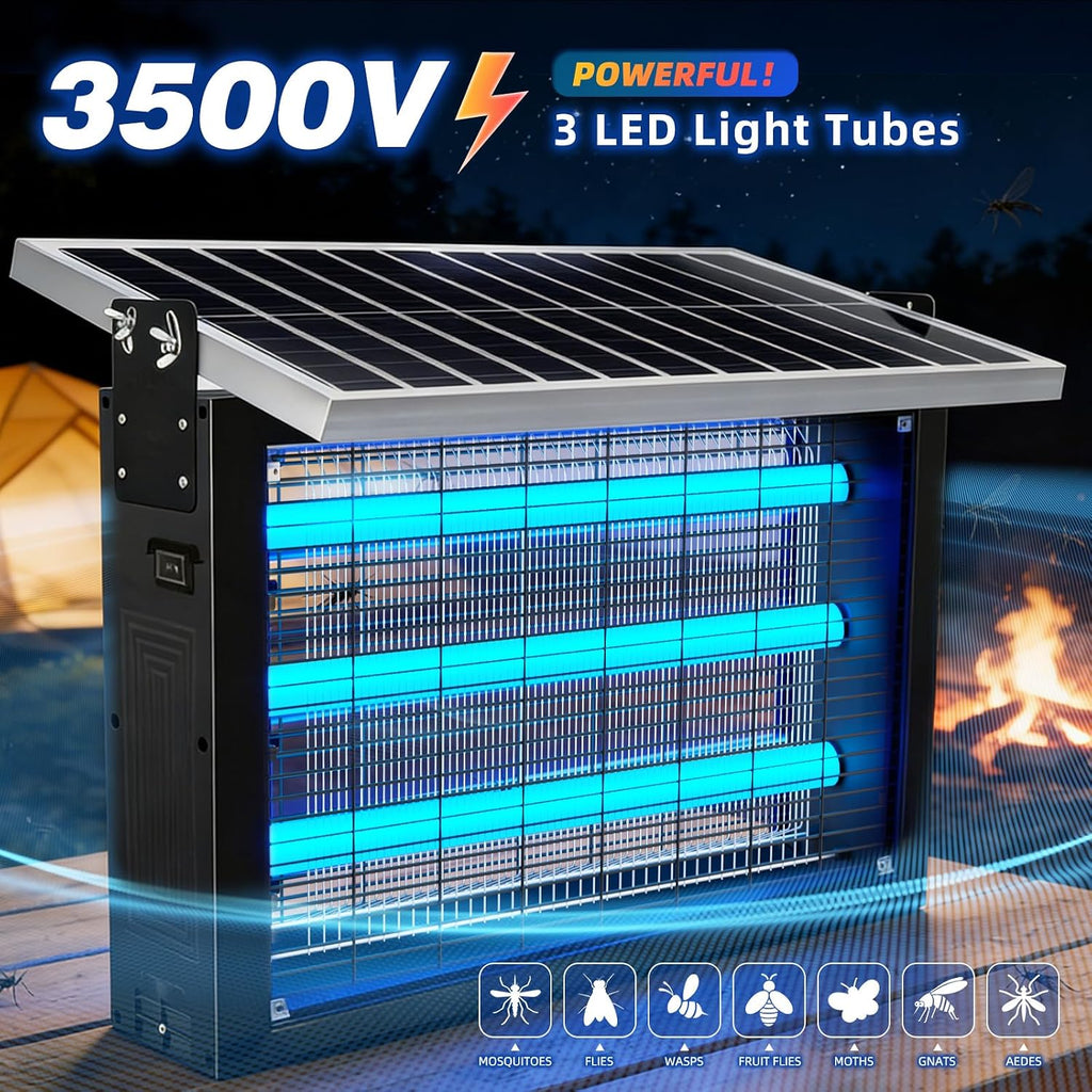 Super Large Solar Bug Zapper Outdoor for 8000 sq.ft, Portable Solar Bug Zapper with High Powered, Rechargeable Electric Bug Zapper for Patio Garden Backyard RV Camping Farm and Large Spaces