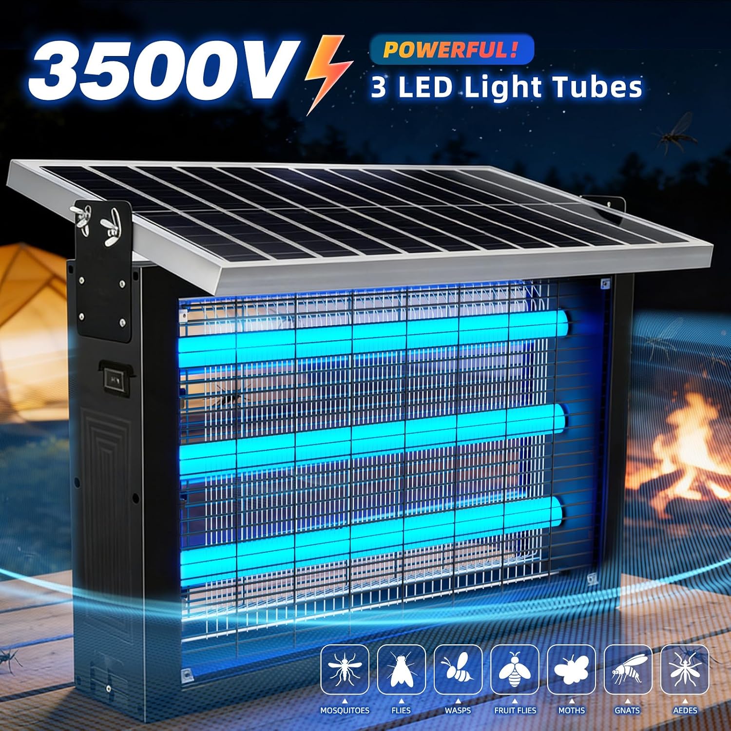 Super Large Solar Bug Zapper Outdoor for 8000 sq.ft, Portable Solar Bug Zapper with High Powered, Rechargeable Electric Bug Zapper for Patio Garden Backyard RV Camping Farm and Large Spaces