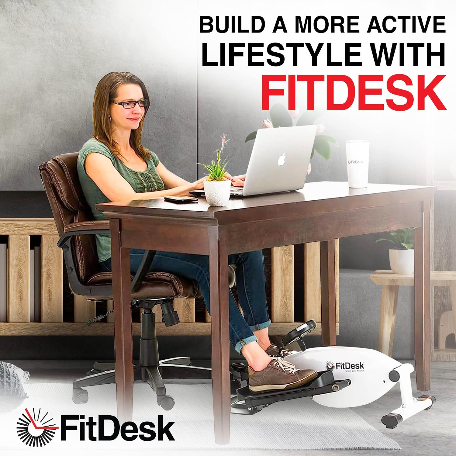 FitDesk Under Desk Bike Exercise Machine, Compact Magnetic Pedal Exerciser, Mini Elliptical, Quiet Seated Cardio Trainer for Home Office Workouts, Adjustable Resistance Bike for Desk Fitness