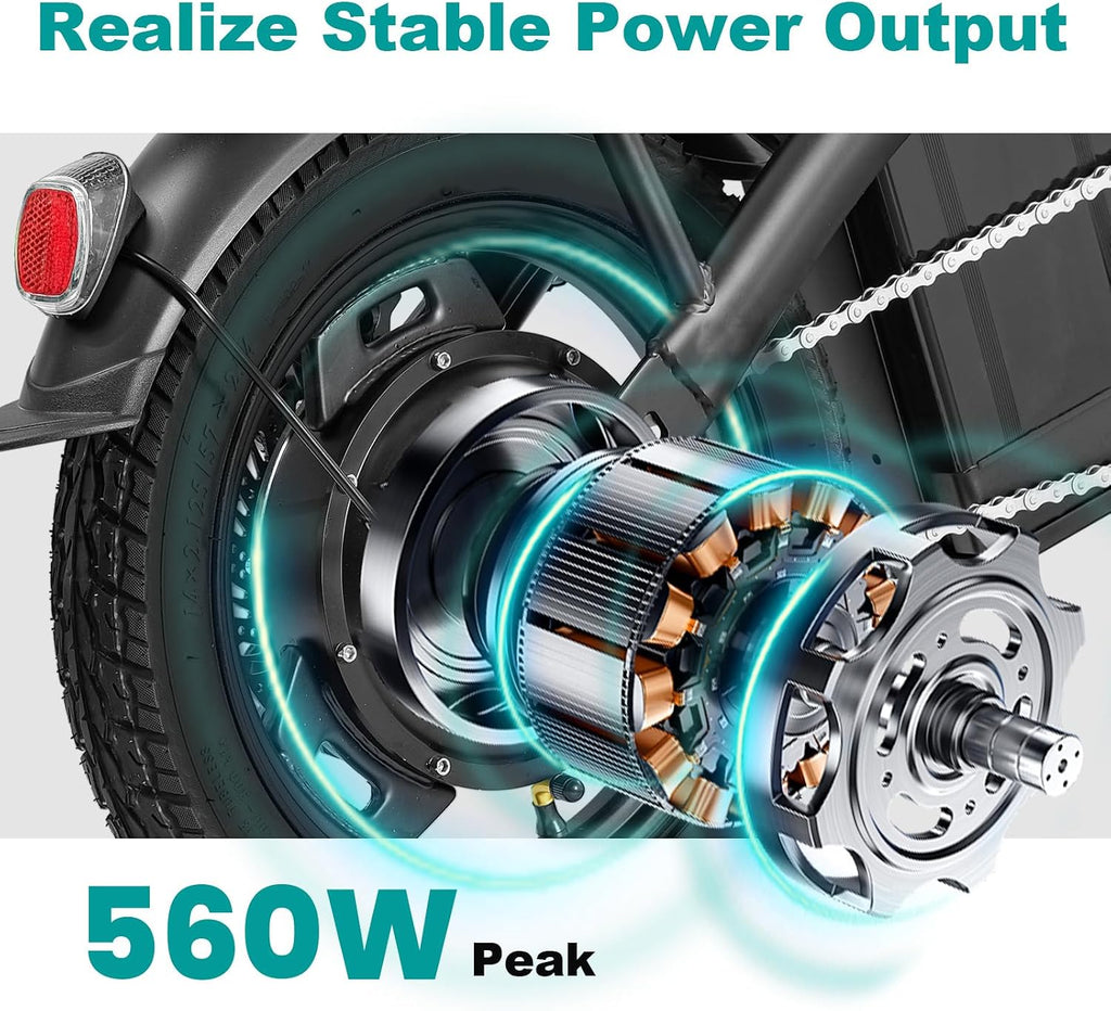Electric Bike for Adults and Teens, 560-740W Motor, 20-25MPH Compact Commuter Folding Ebike, 32 Miles Range, 48V 10Ah Battery, 3-Level Pedal Assist, 14' Foldable Electric Bicycle, UL 2849 Certified