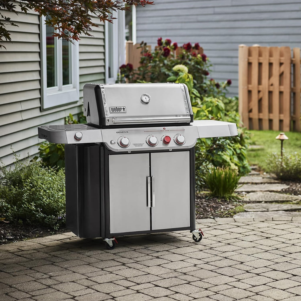 Weber Genesis S-335 Natural Gas Grill for Outdoor Cooking, Stainless Steel, 3 Burners and 1 Side Burner – Stainless Steel Cooking Grates, PureBlu Burners & Sear Zone