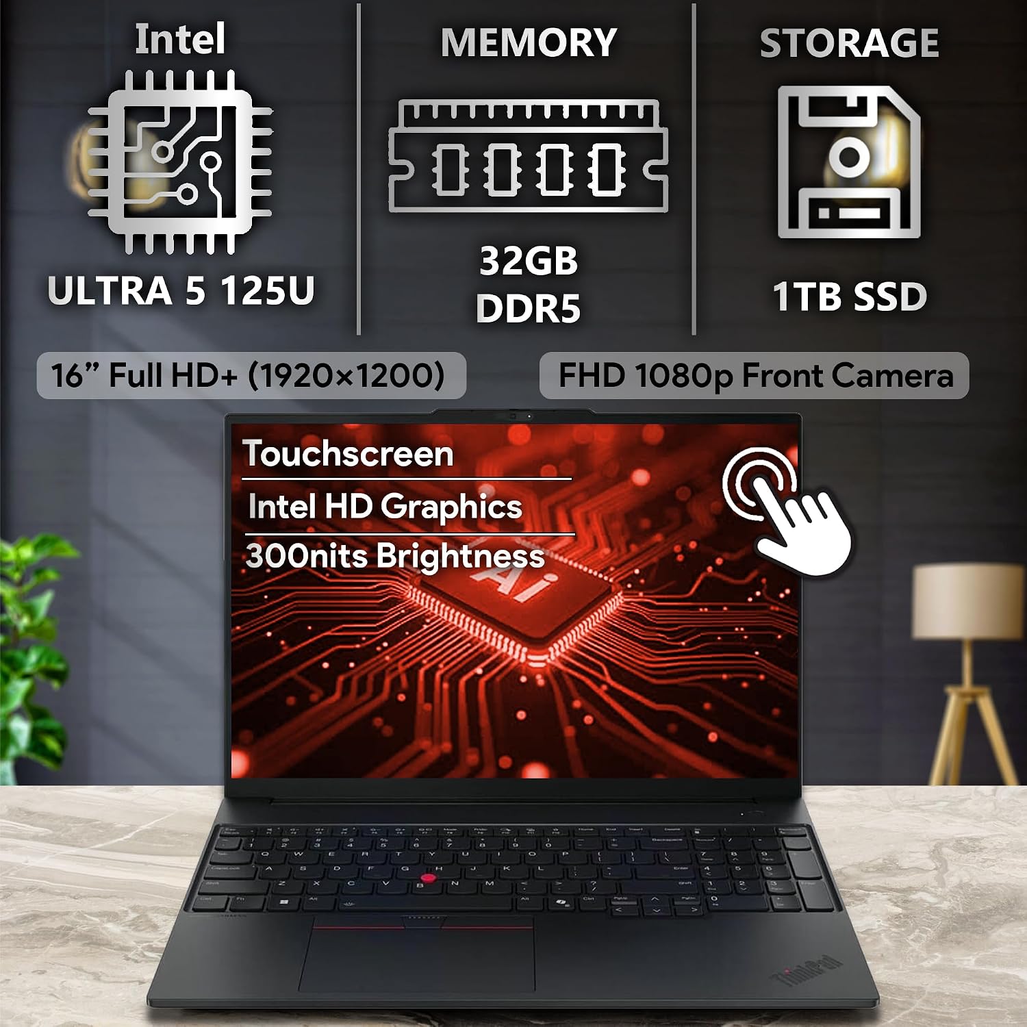 Lenovo ThinkPad E16 Gen 2 Touchscreen 16' FHD+ Display, Intel Ultra 5 125U, 32GB DDR5 RAM, 1TB SSD PCIe, FP, Backlit Keyboard, WiFi 6E + BT, RJ-45, HD Webcam, Win 11 Pro, AI Business Laptop - Black