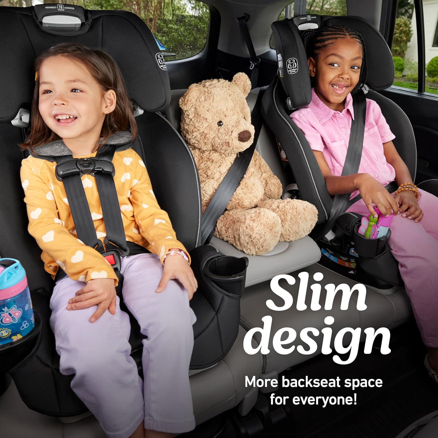 Graco® Slimfit 3-in-1 Convertible Car Seat, Ultra-Space-Saving Design, Silas, Suitable for Rear and Forward-Facing, Highback Booster Seat with 10-Position Headrest