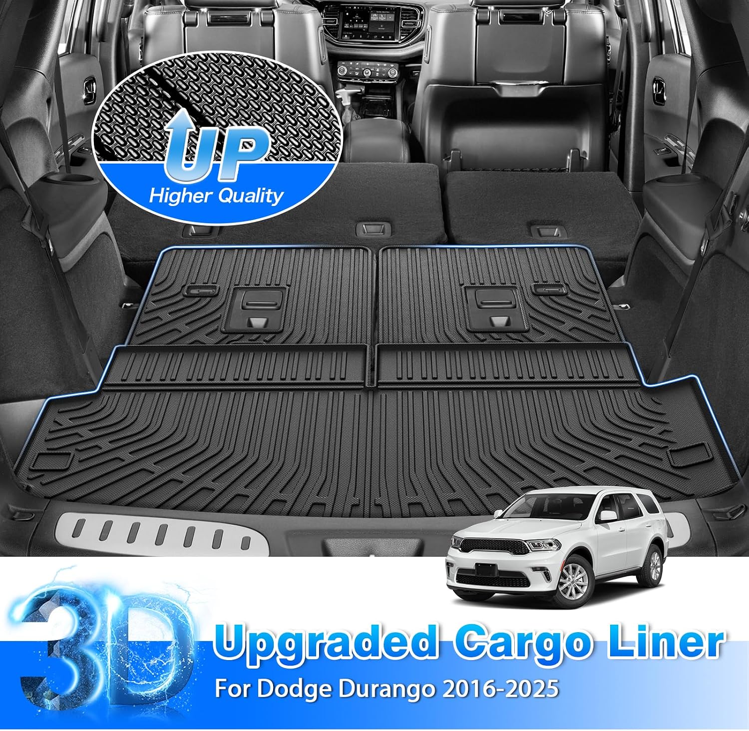 Durango Floor Mats and Cargo Liner w/backrest Mat Fit for Dodge Durango (7-Seater) 2016-2025 2026, All Weather Floor Liner for Durango Accessories Heavy Duty