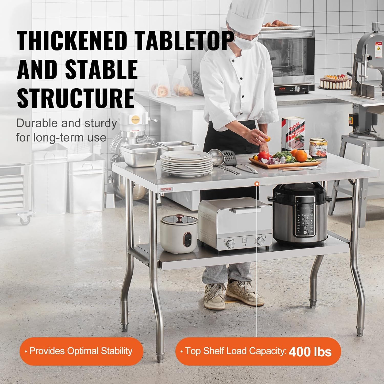 VEVOR Stainless Steel Foldable Work Table, 48 * 24 Inch Heavy Duty Food Outdoor Double Layer Stainless Steel Worktable for Commercial Kitchen Restaurant