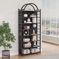 78.7' 8-Tier Industrial CD Rack,DVD Media Storage Shelf,Metal Frame&MDF Bookshelves with Arched Top for Living Room, Bedroom or Home Office,Black