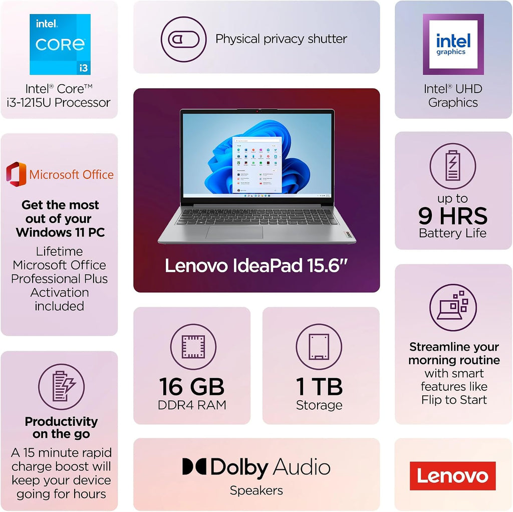 Lenovo IdeaPad Laptop 2025 15.6' FHD IPS Touchscreen for Business, 16GB RAM, 1TB Storage (500GB SSD + 500GB Ext.), 6-Core Intel i3, Wi-Fi 6, Long Battery, MarxsolAccessory, Win 11 Pro with MS Office