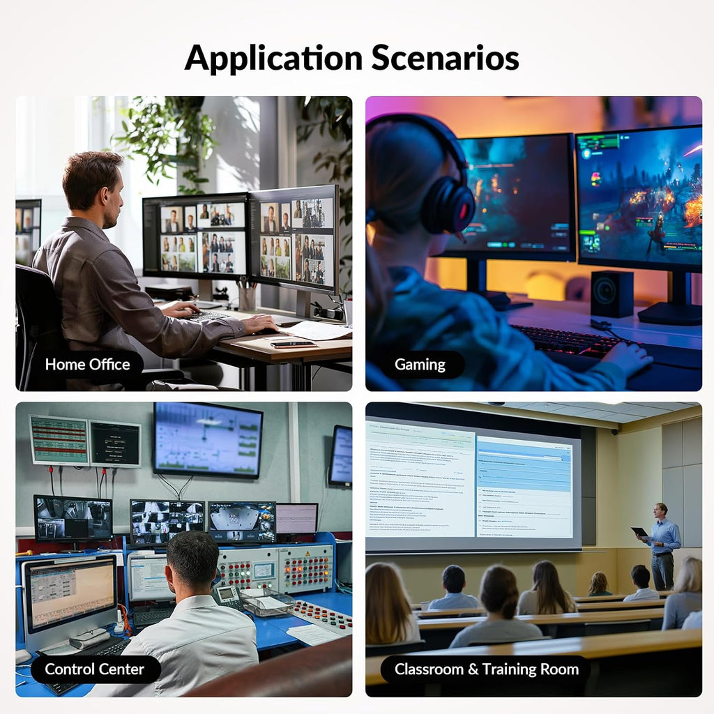 HDMI USB KVM Extender Dual Monitor Over Cat5e/6/6a/7 up to 1080p@60Hz 197ft, Zero Latency Extended Dual View, Display 2 Monitors with 4 USB 2.0 Ports for Keyboard/Mouse, HDCP 1.4, PoC, Plug and Play