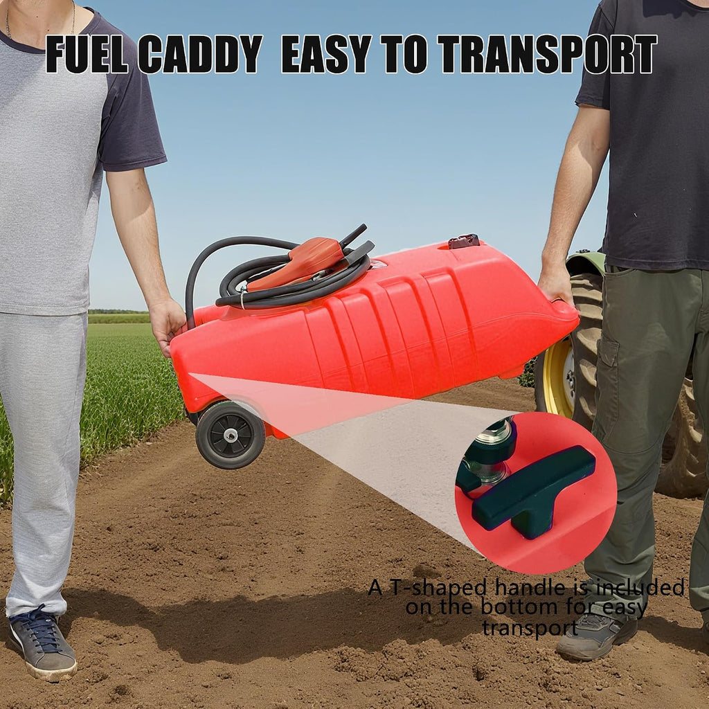 GAOMON Fuel Caddy, 14 Gallon Portable Gas Fuel Tank Container with LE Fluid Transfer Siphon Pump and 10ft. Delivery Hose, Diesel Storage Can On-Wheels for Cars, Lawn Mowers, ATVs, Boats - Red