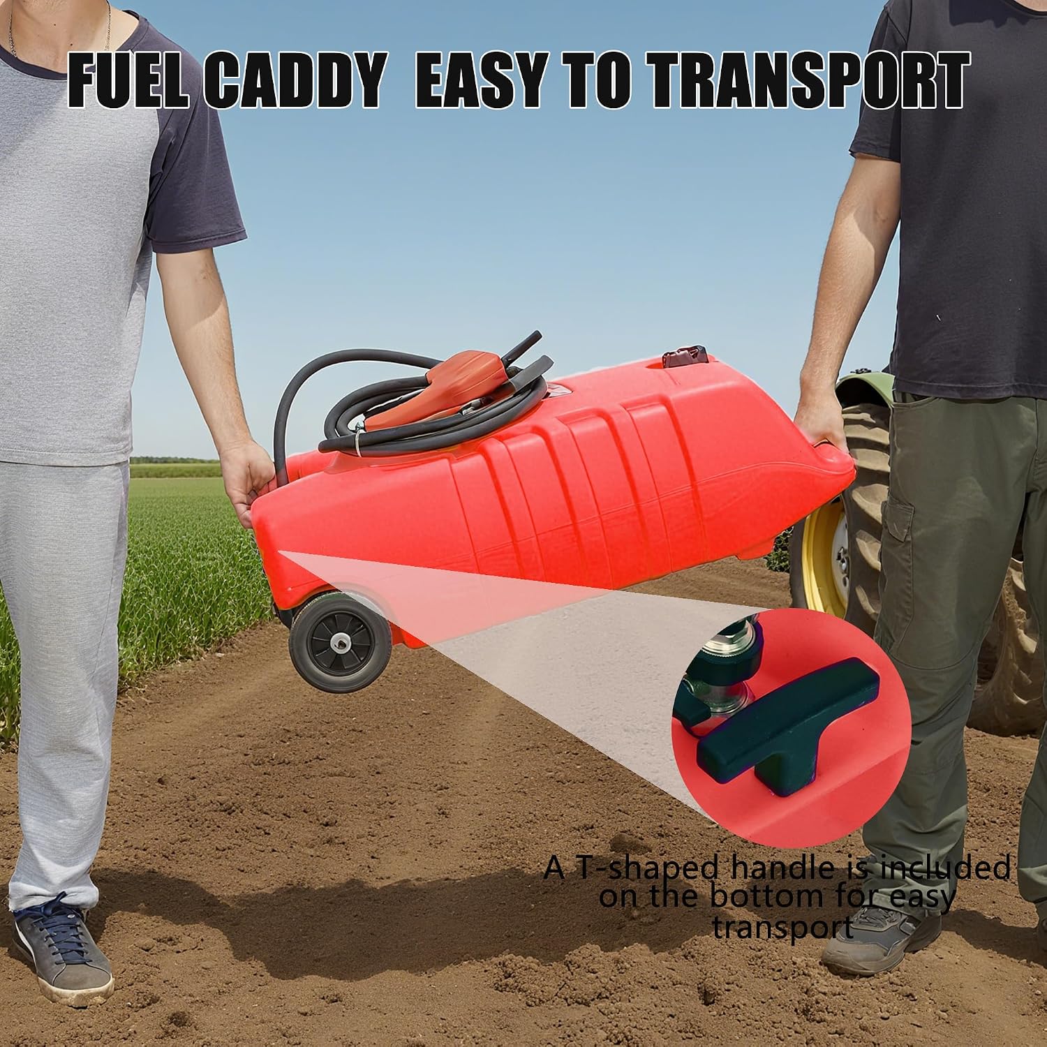 GAOMON Fuel Caddy, 14 Gallon Portable Gas Fuel Tank Container with LE Fluid Transfer Siphon Pump and 10ft. Delivery Hose, Diesel Storage Can On-Wheels for Cars, Lawn Mowers, ATVs, Boats - Red