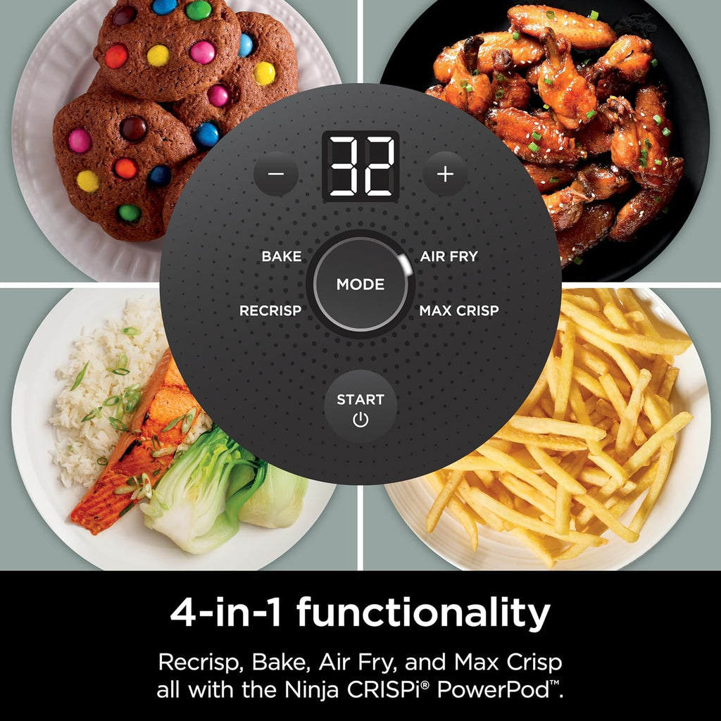 Ninja Crispi 4-in-1 Glass Air Fryer | With Non-Toxic 4QT & 6-Cup Glass Containers & Lids | Microwave, Freezer, Dishwasher Safe | 450°F Max Temp |1500 Watt | Green | FN101SG