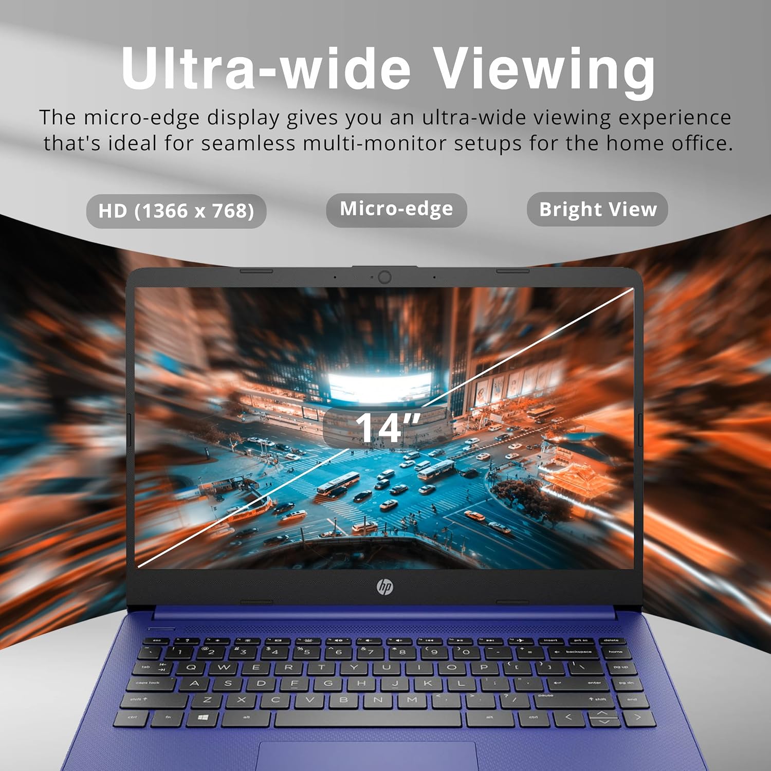 HP Stream 14' Micro-Edge HD Touchscreen Laptop, Intel Celeron N4020, 16GB RAM, 64GB eMMC, Wi-Fi 5, Bluetooth, Windows 11, Blue (Renewed)