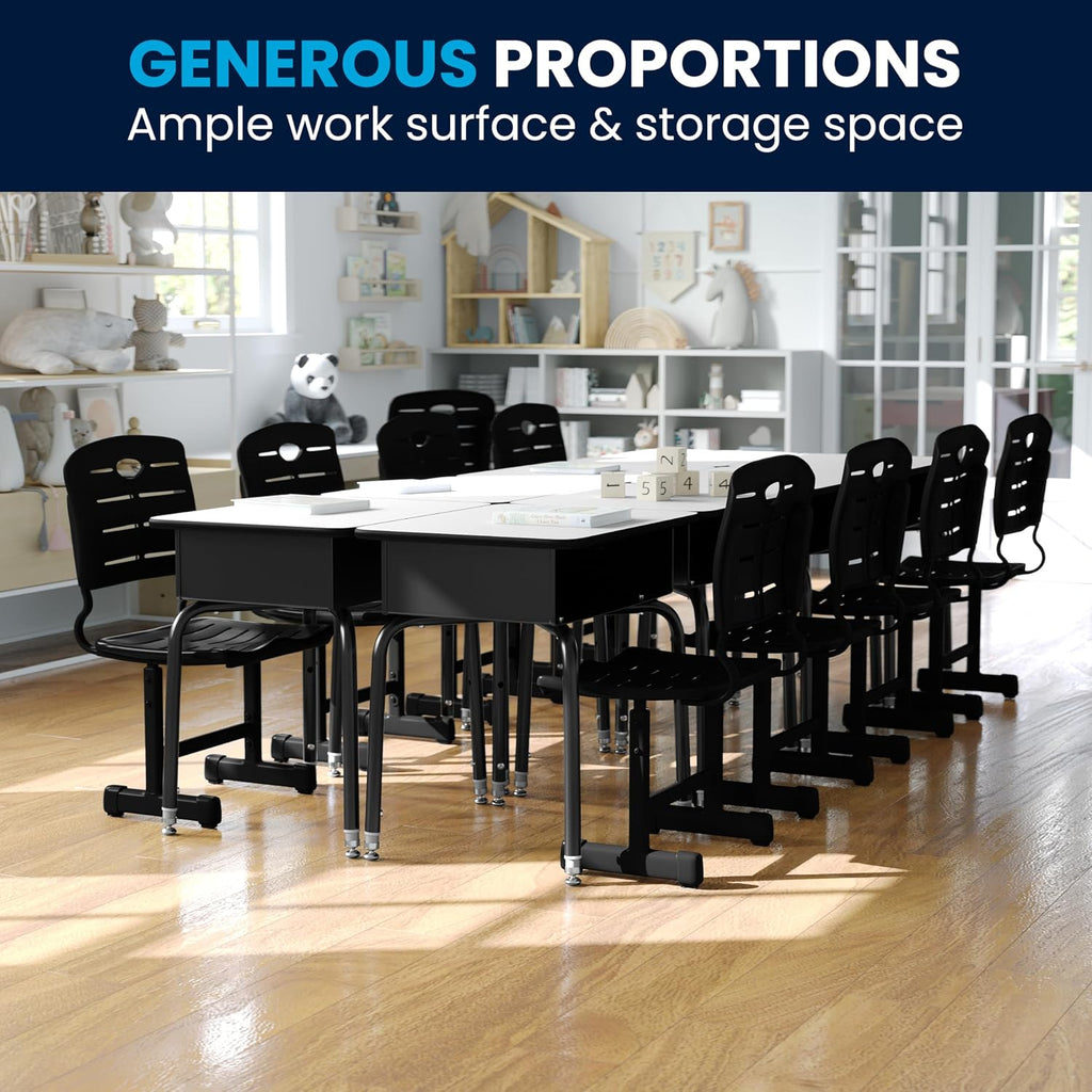 Flash Furniture Billie Student Desk - Gray Open Front Metal School Desk - 24'W x 18'D Adjustable Height, Durable Desk for School or Remote Learning, Set of 5
