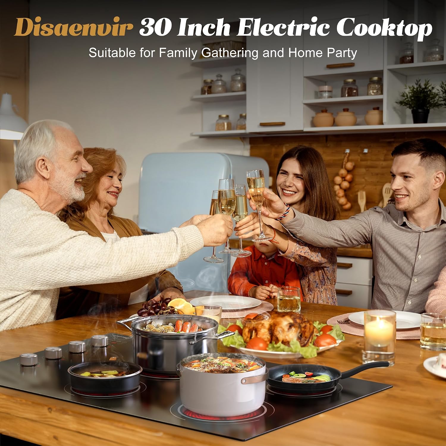 30 Inch Electric Cooktop 4 Burner - Built-in(29.13'x19.3') Ceramic Stove 6700W, 30' Radiant Electric Cook Top with Timer, Safety Lock, Pause, Dual Ring, 220V - 240V Hard Wired(Silver Knob)