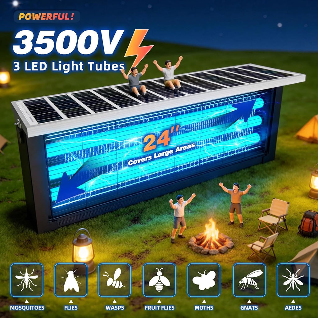 Large Solar Bug Zapper with High Powered for 4000 sq.ft, Powerful Outdoor Mosquito Zapper, Rechargeable Electric Fly Zapper for Patio Garden Backyard RV Camping Swimming Pool Pest Control