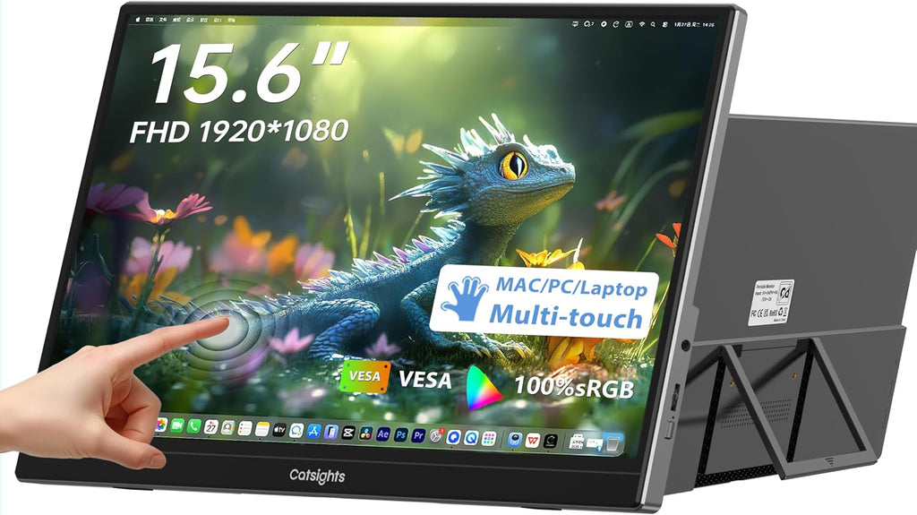 15.6 inch Portable Monitor Touchscreen for Mac FHD 1080P Touch Screen Monitor Equipped with USB-C/HDMI Ports VESA Stand HDR IPS Panel Multi-Touch Support for MacOS iOS Laptop PC Switch