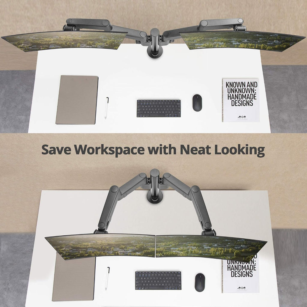 SIIG Dual Monitor Desk Mount, Replaceable Articulating Arm, 14' to 30', Fully Adjustable, Fits Flat/Curved Monitor, Load Bearing 17.6 lbs max Each, VESA 75x75 100x100, C-Clamp & Grommet(CE-MT3E11-S1)