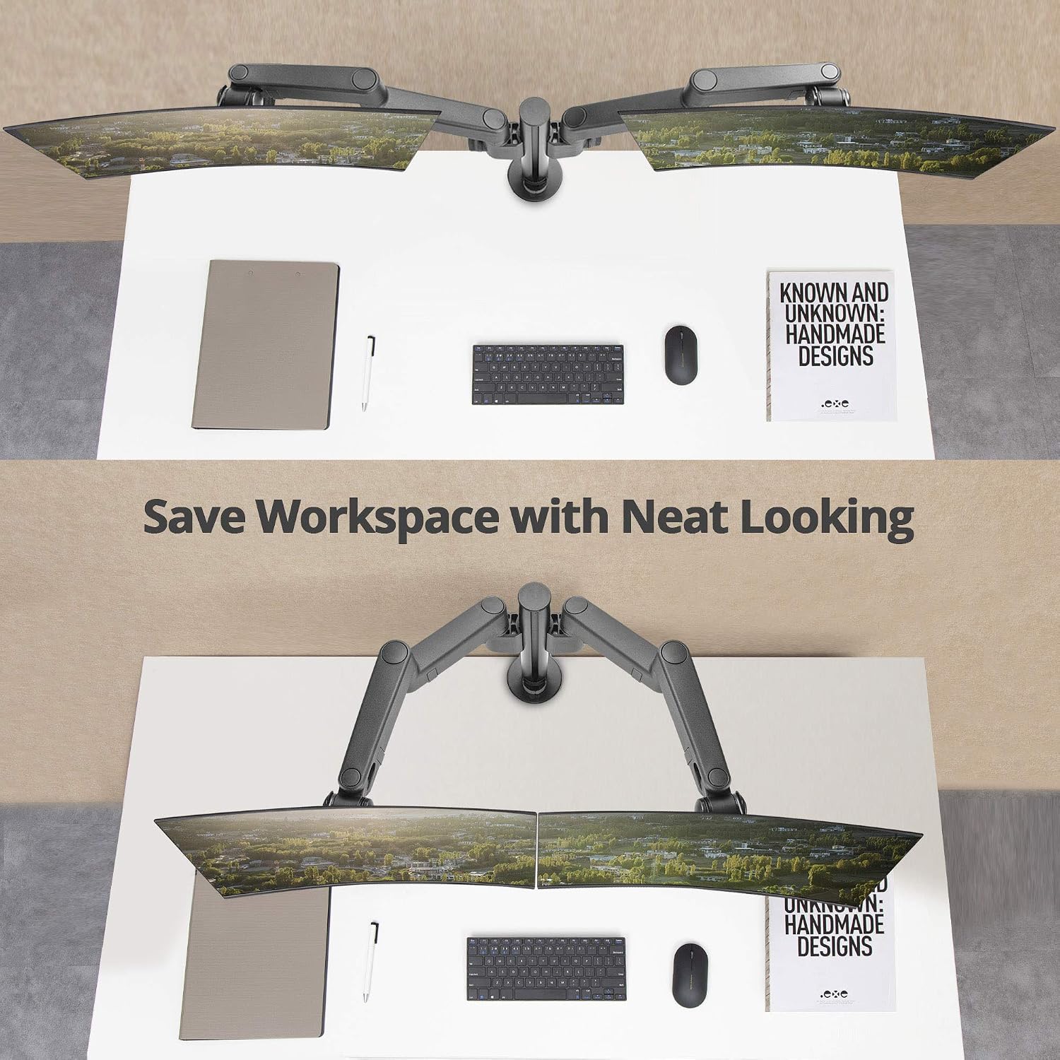 SIIG Dual Monitor Desk Mount, Replaceable Articulating Arm, 14' to 30', Fully Adjustable, Fits Flat/Curved Monitor, Load Bearing 17.6 lbs max Each, VESA 75x75 100x100, C-Clamp & Grommet(CE-MT3E11-S1)