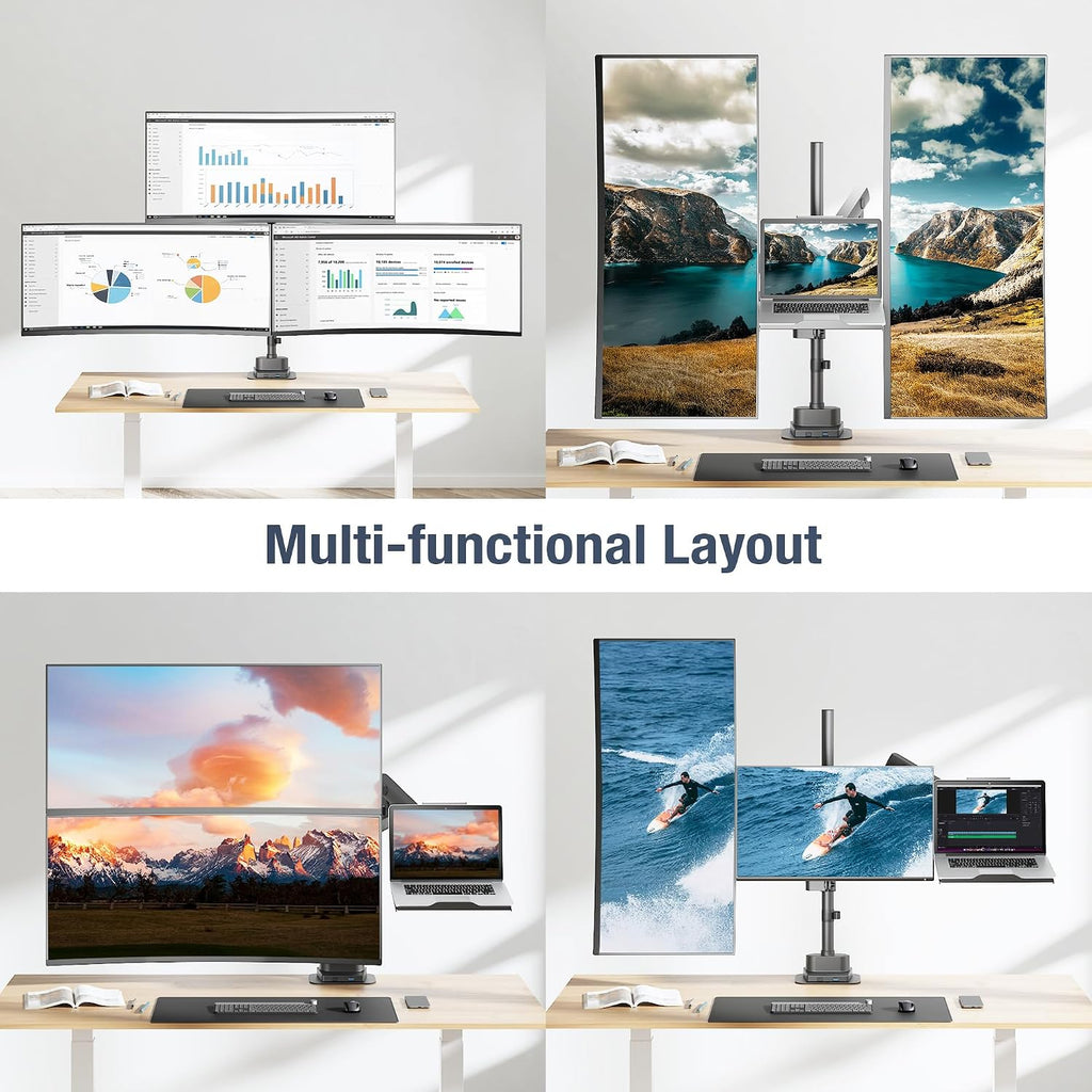 AVLT Laptop & Dual 40 Inch Stacking Monitor Arm Pole Top Mount with USB-C&A Ports-Black, Supports 26.4 lbs (12kg), Ultrawide Screen Fit, VESA Compatible, Multi-Screens, Ergonomic Workspace Upgrade