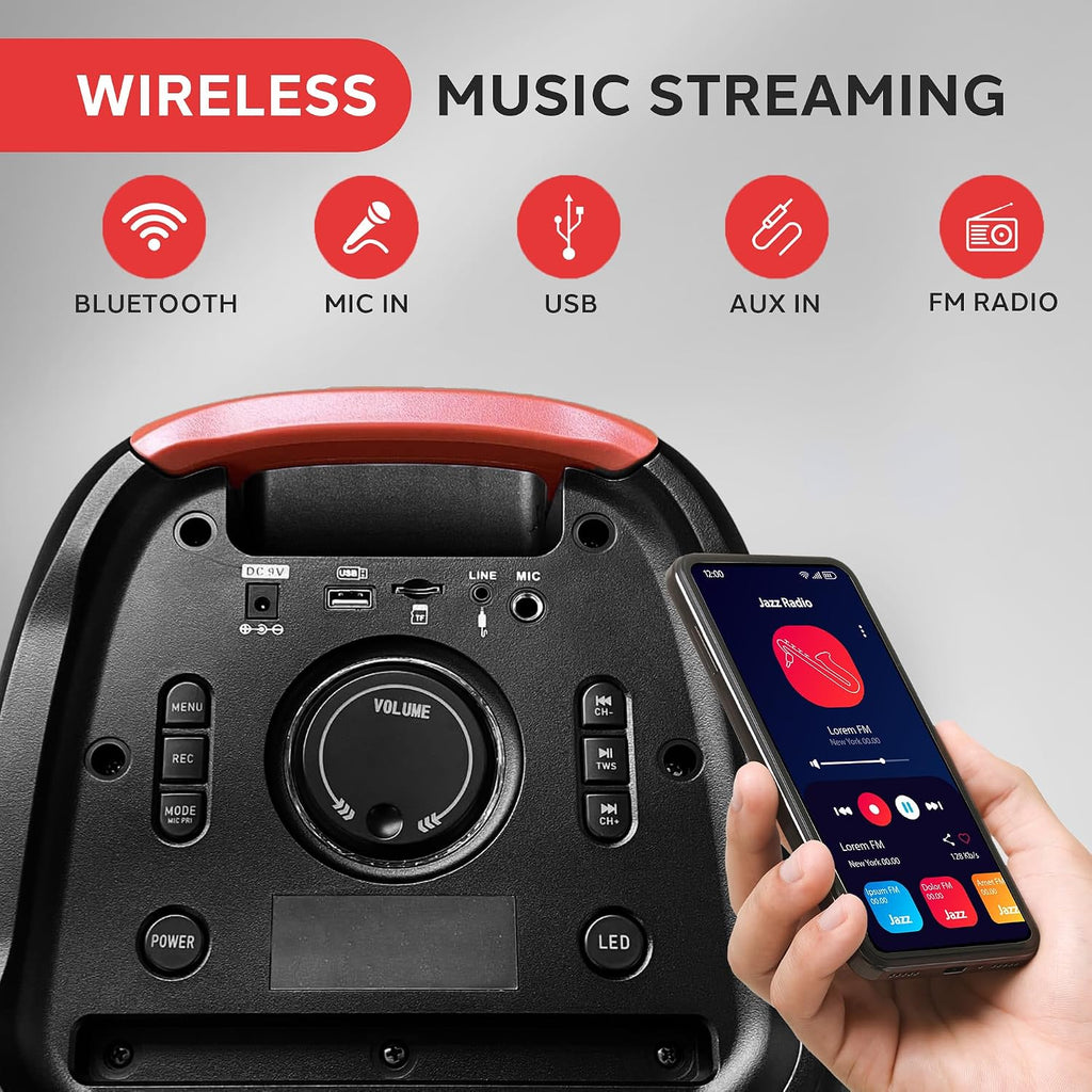 Pyle Bluetooth Party Speaker, 160W Bluetooth Party Box Speaker with True Wireless Stereo System, Powerful Bass and Clear Treble, Carry Bag, Tripod, TWS, FM Radio, USB, AUX and Mic Inputs, 15'x12'x24'