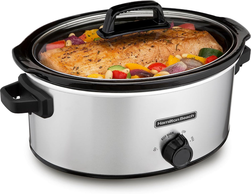Hamilton Beach Toaster Oven Air Fryer Combo with Large Capacity & 6-Quart Slow Cooker with 3 Cooking Settings, Dishwasher-Safe Stoneware Crock & Glass Lid, Silver (33665G)