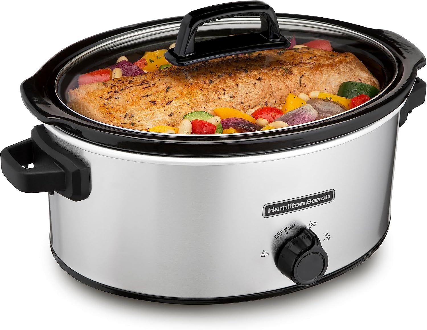 Hamilton Beach Toaster Oven Air Fryer Combo with Large Capacity & 6-Quart Slow Cooker with 3 Cooking Settings, Dishwasher-Safe Stoneware Crock & Glass Lid, Silver (33665G)