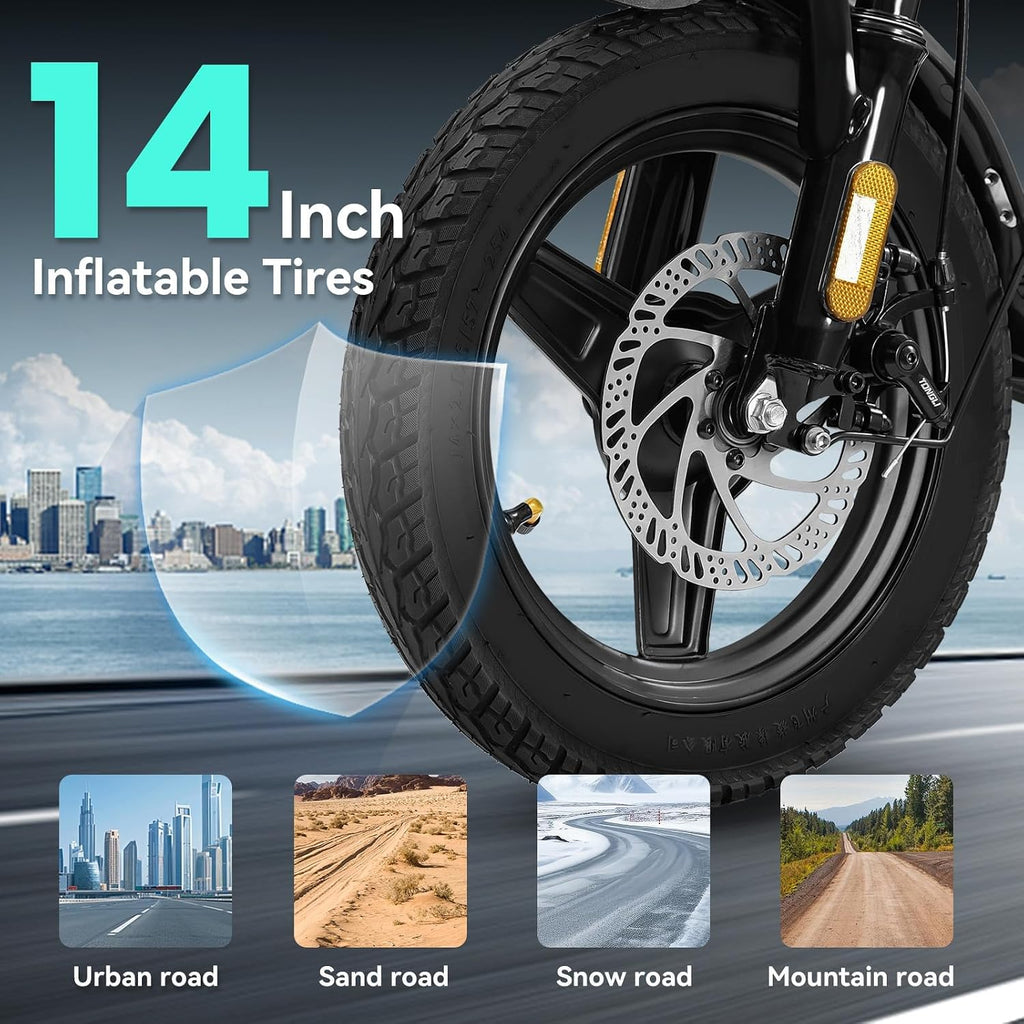 Electric Bike for Adults and Teens, 560-740W Motor, 20-25MPH Compact Commuter Folding Ebike, 32 Miles Range, 48V 10Ah Battery, 3-Level Pedal Assist, 14' Foldable Electric Bicycle, UL 2849 Certified