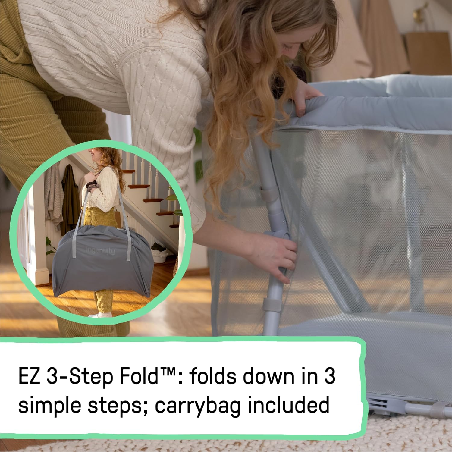 Ingenuity Dream Retreat 3-in-1 Portable Bassinet & Playard, Easy 3-Step Fold, Includes Indoor Outdoor UPF 50+ Light Blocking Shade, Mattress, & Sheet, 0-36 Months - Neutral